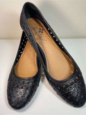 Patricia Nash Allegra Black Leather Cut Out Pumps Block Heels Womens Size 8